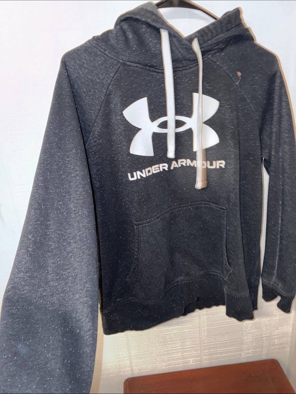 Under Armour Black Heather Pullover Hoodie with White Logo